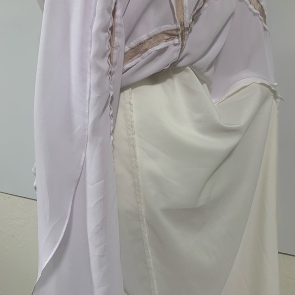 White asymmetrical hemline dress with pleated bodice area and ribbon detail - Picture 7 of 8